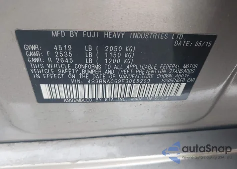 2015 Subaru Legacy 2.5I Premium z USA, uszkodzony, nr VIN 4S3BNAC69F3065209